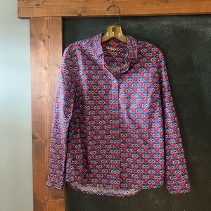 Boden Red and Blue Floral Button-Down Shirt size 6 euc